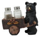 Ebros Black Bear Pushing Vintage Wagon Cart Salt And Pepper Shakers Holder Set
