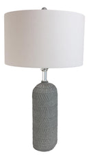 Contemporary Grey Textured Faux Stone Finish Pillar Table Lamp Fabric Shade 26"H