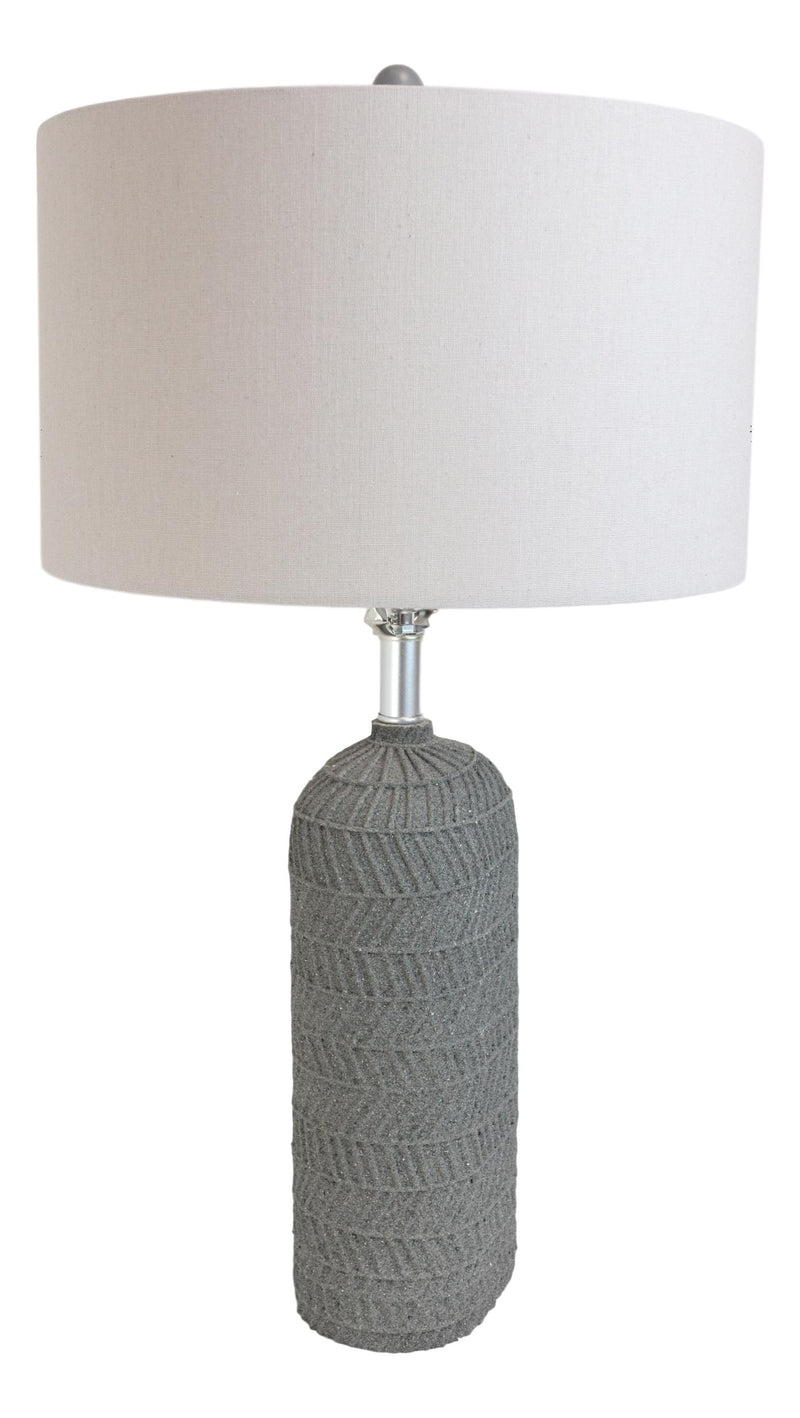 Contemporary Grey Textured Faux Stone Finish Pillar Table Lamp Fabric Shade 26"H