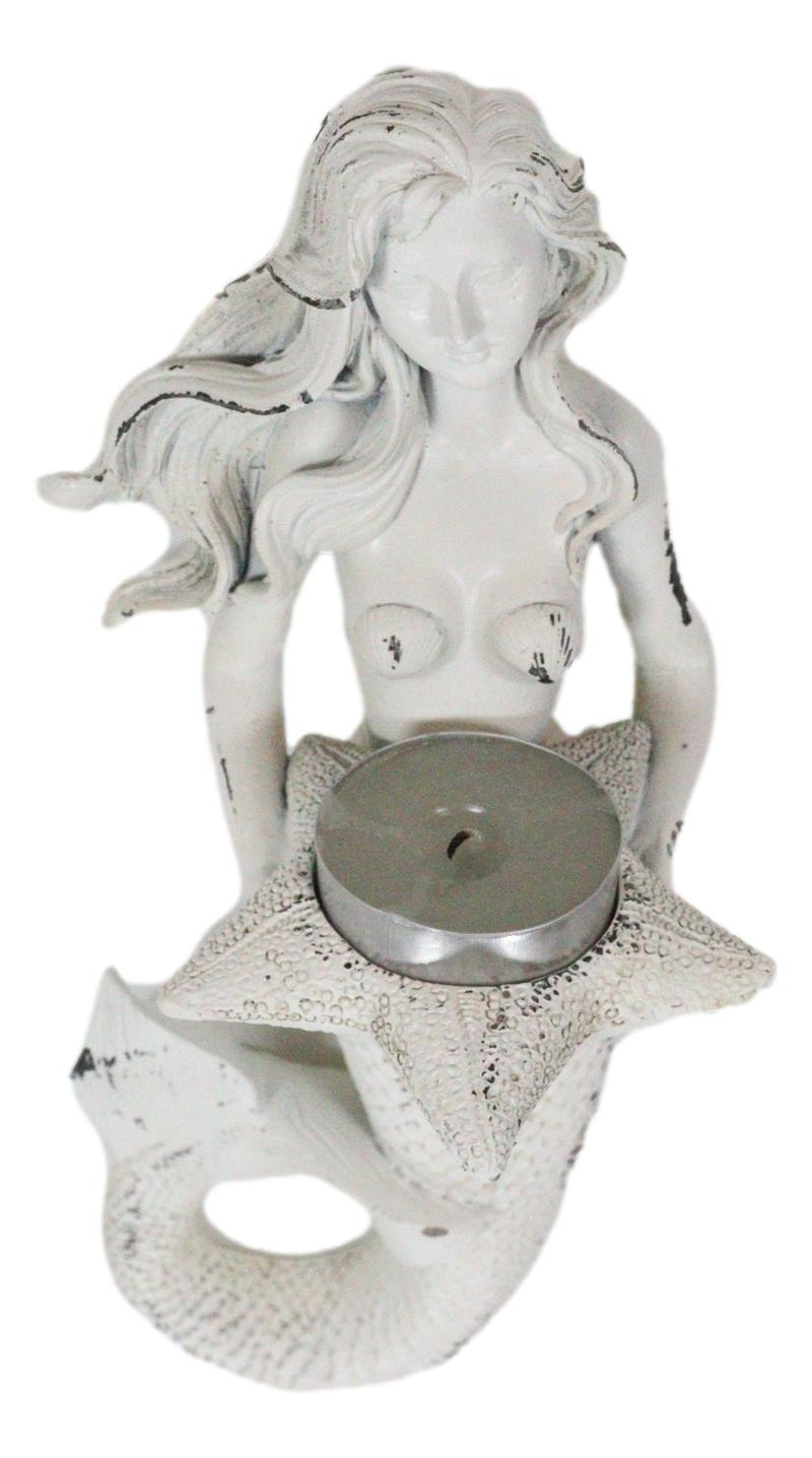 Rustic White Stone Finish Nautical Ocean Mermaid With Shell Candle Wall Sconce