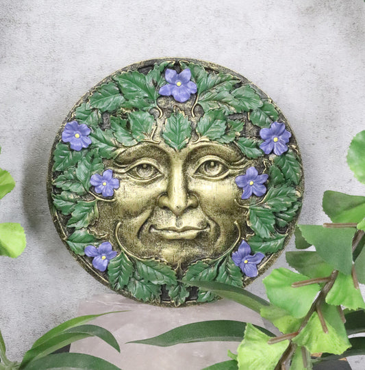 Ebros Bronzed Blooming Foliage Spring Celtic Greenman Wall Decor Periwinkle Flowers - Ebros Gift