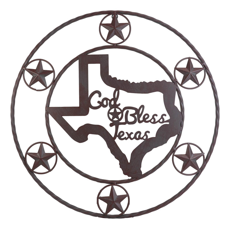 20"D Vintage Rustic Western Star God Bless Texas Metal Circle Wall Hanging Decor