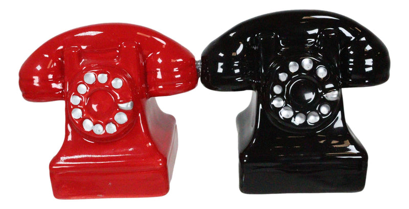 Retro Vintage Rotary Telephones Magnetic Ceramic Salt And Pepper Shakers Set