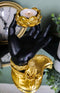 Golden Fire Buddha Meditating By Black Mudra Hand Lotus Votive Candle Holder