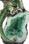 Metallic Green Iridescent Dragon On Faux Geode Rock Quartz Crystal Cove Figurine