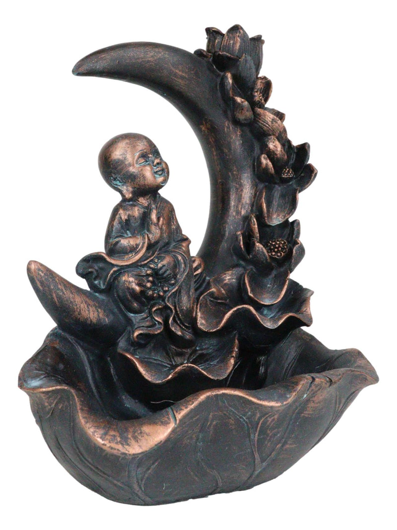 Buddha Monk On Lotus Crescent Moon Smoke Waterfall Backflow Cone Incense Burner