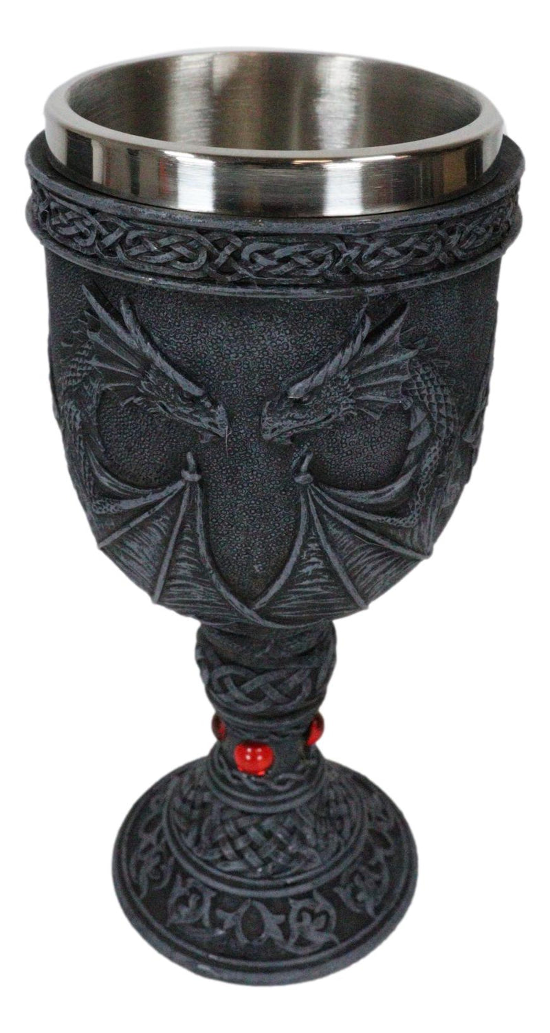 Ancient Celtic Gothic Knotwork Dueling Dragons Amulet Wine Goblet Chalice Cup