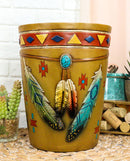 Southwestern Indian Feathers Turquoise Stone Dream Catcher Waste Basket Bin
