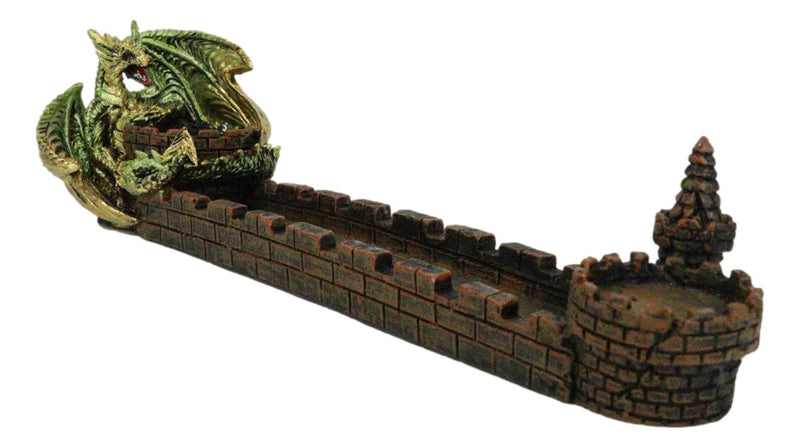 Green Dragon Perching On Castle Parapet Allure Roof Incense Burner Figurine