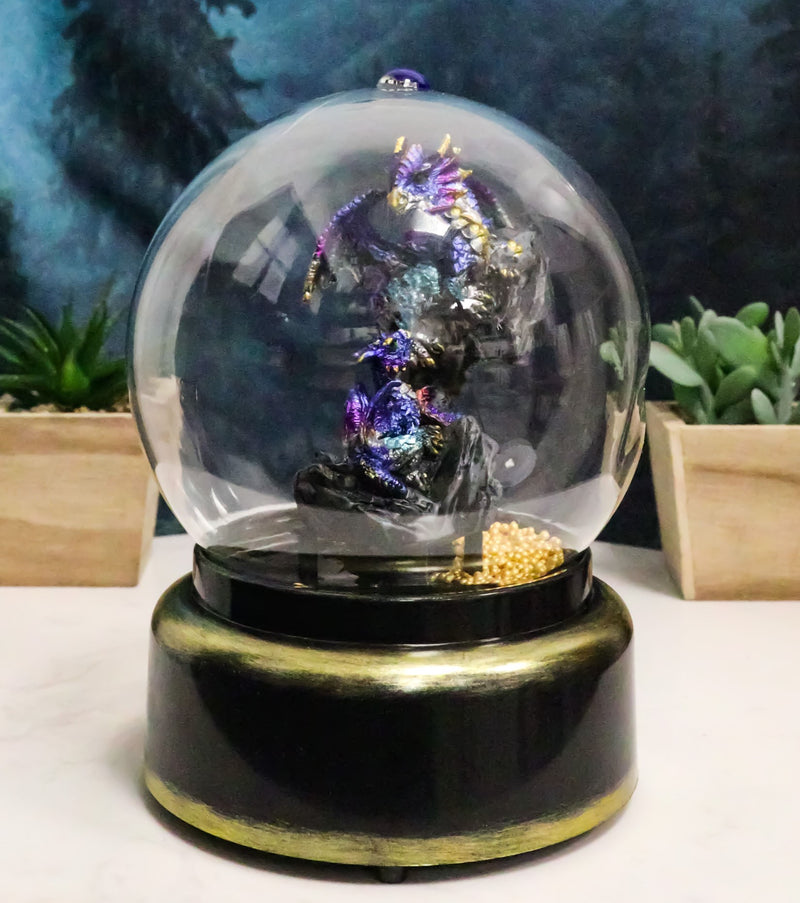 Blue Dragon With Baby Wyrmling Family Musical LED Light Air Powered Water Globe