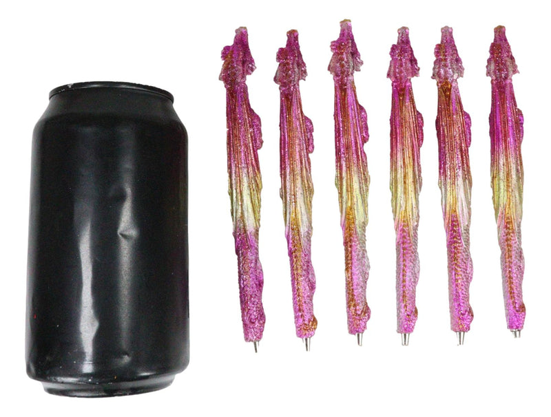 Pack Of 6 Fire Ink Glittered Metallic Pink And Gold Spirit Dragon Pen Figurines
