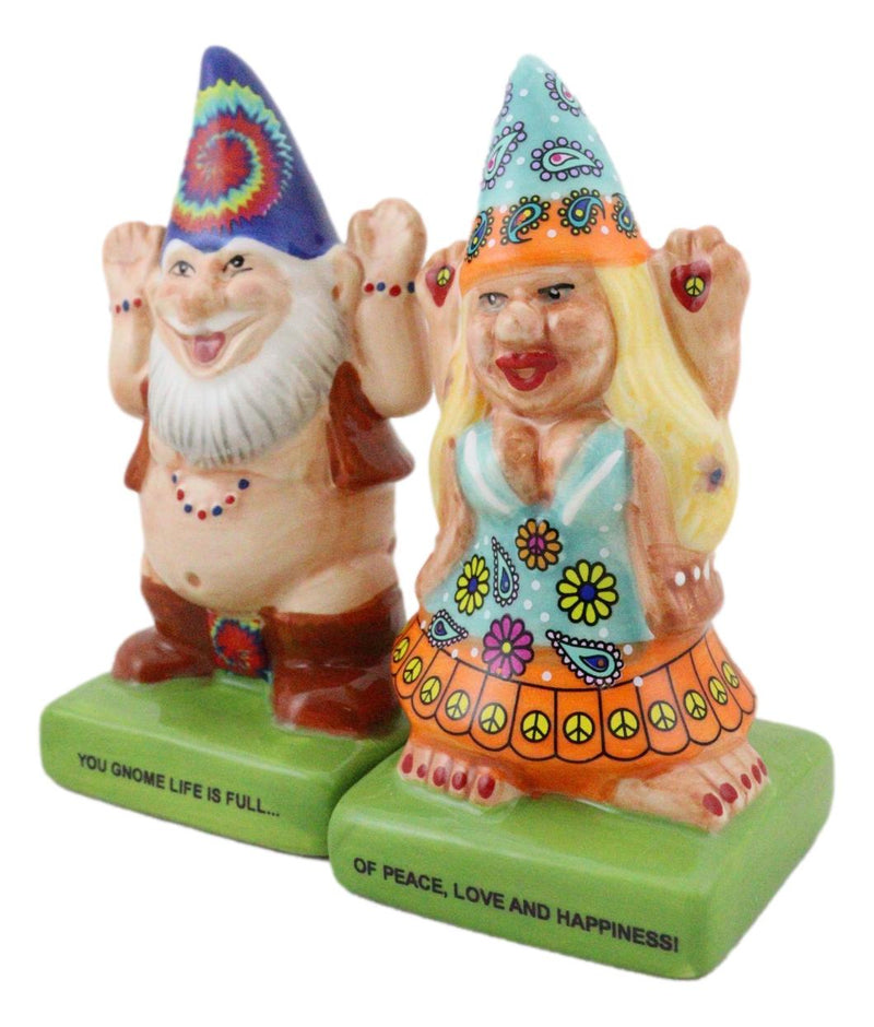 Free Spirit Hippie Mr Gnome And Flower Child Lady Gnomes Salt Pepper Shakers Set