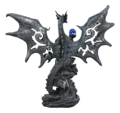 Draco Fantasy Gothic Dragon With Blue Orb Statue 8" Tall Land Of The Dragons