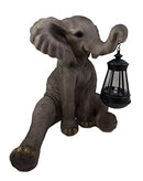 Ebros The Adorable Pachy Elephant Garden Patio Figurine W/ Solar LED Light Lantern Lamp 13.75"H