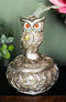 Ebros Silver And Bronze Steampunk Owl With Red Gemstone Eyes Jewelry Trinket Box
