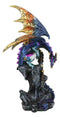 Metallic Blue Iridescent Dragon Protecting Castle On Mountain Cliff Figurine