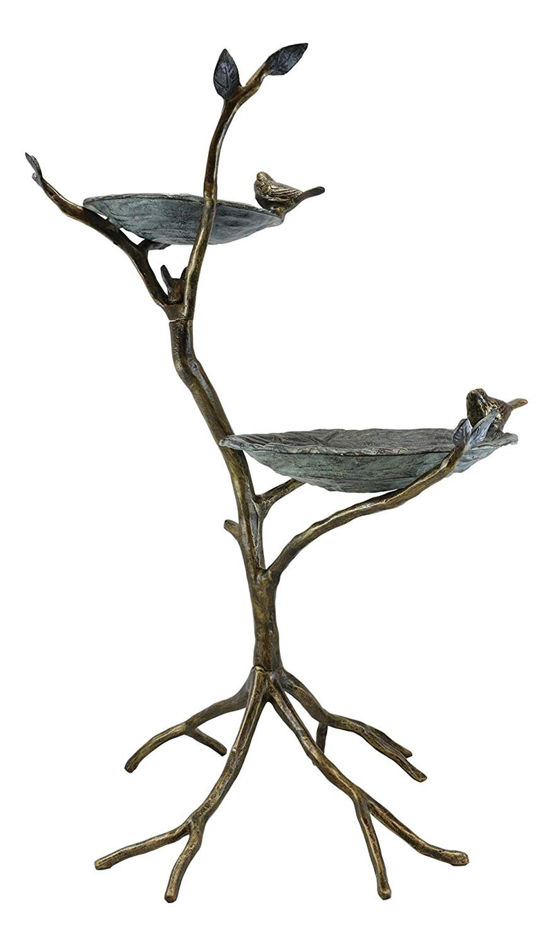 Ebros Large Aluminum Metal Whimsical Two Tier Nesting Birds On Branches Garden Bird Feeder and Bath Statue 34" High Guest Greeter Home Outdoor Patio Pool Deck Flower Bed Nature Decor Accent Sculpture