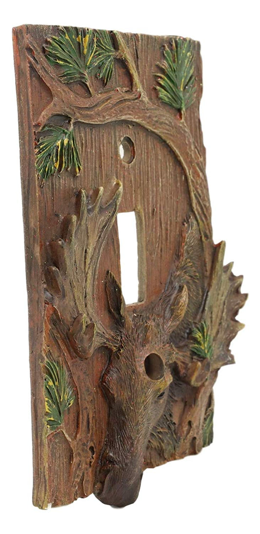 Rustic Western Stag Elk Moose By Pine Single Toggle Switch Plate Cover Set of 2
