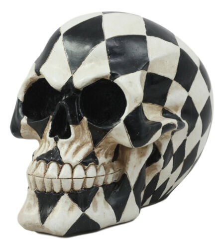 Day Of The Dead Harlequin Black And White Checkered Skull Statue Sugar Skull Art - Ebros Gift