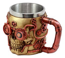 Golden Steampunk Detective Skull Coffee Mug Mechanical Gearwork Pipeline Design