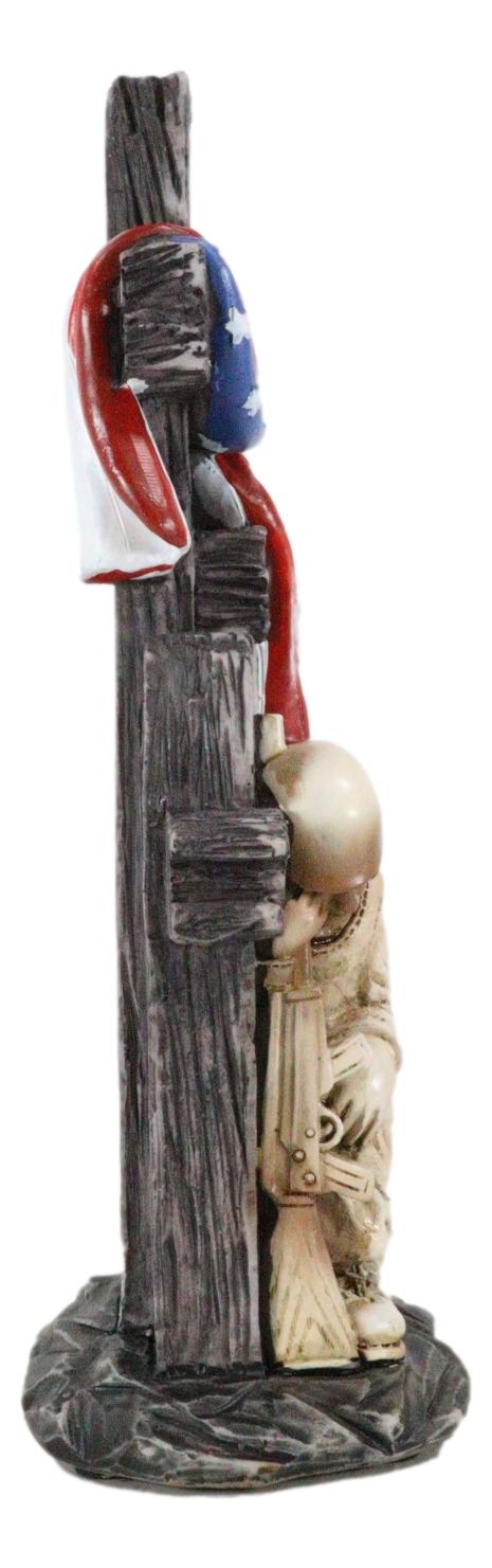 Kneeling Soldier In Prayer By 3 Rugged Crosses American Flag Memorial Figurine - Ebros Gift