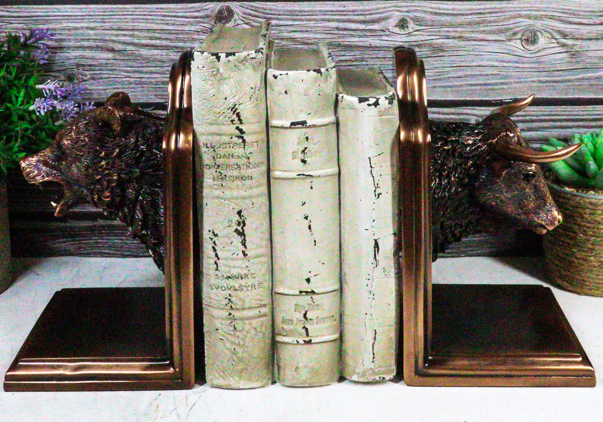 Wall Street Stock Market Bull VS Bear Bookends Bronze Electroplated Figurine