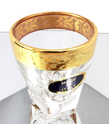 Ebros Gift 10K Gold Plated French Amour Heart Pattern 1.5oz Shot Glass Set of 6 Heavy Base High Clarity Glass