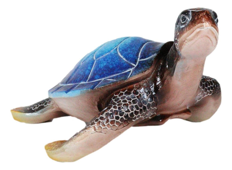 Nautical Ocean Blue Hues Giant Sea Turtle Swimming Figurine 9.5"Long Tortoise
