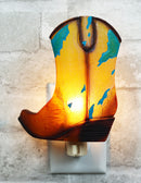 Rustic Western Cowboy Boot Turquoise Cowskin Design Wall Plug In LED Night Light