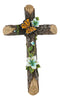 Rustic Western Butterfly Flitting On Flower Vines Faux Wooden Bark Wall Cross