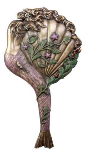Beautiful Lady Aurora Sleeping Mermaid Hand Mirror Figurine Art Nouveau Decor