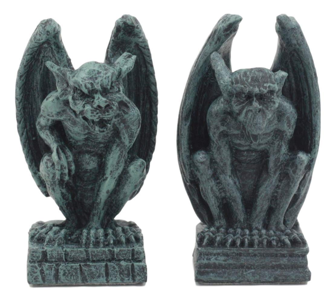 Ebros Notre Dame Guardian Mini Gargoyle Statue Set of 2 Miniature 2.5" Tall - Ebros Gift