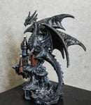 Gargantuan Stone Dragon Guarding Medieval Castle On Mountain Steppes Figurine