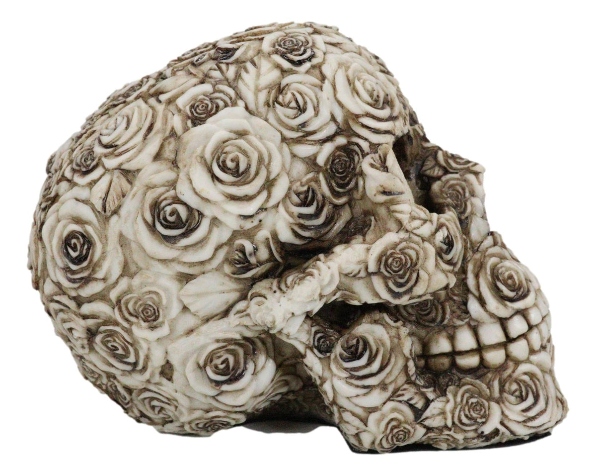 Ebros Tooled Ornate Floral Skull Figurine DOD Rose Sugar Skulls Statue 6.5"L
