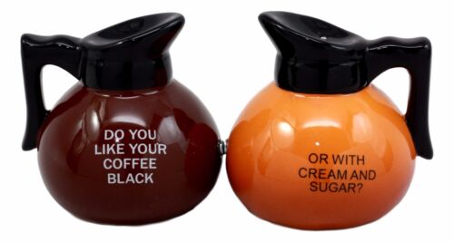 Breakfast Black Or Cream Coffee Pots Salt And Pepper Shakers Ceramic Figurines - Ebros Gift