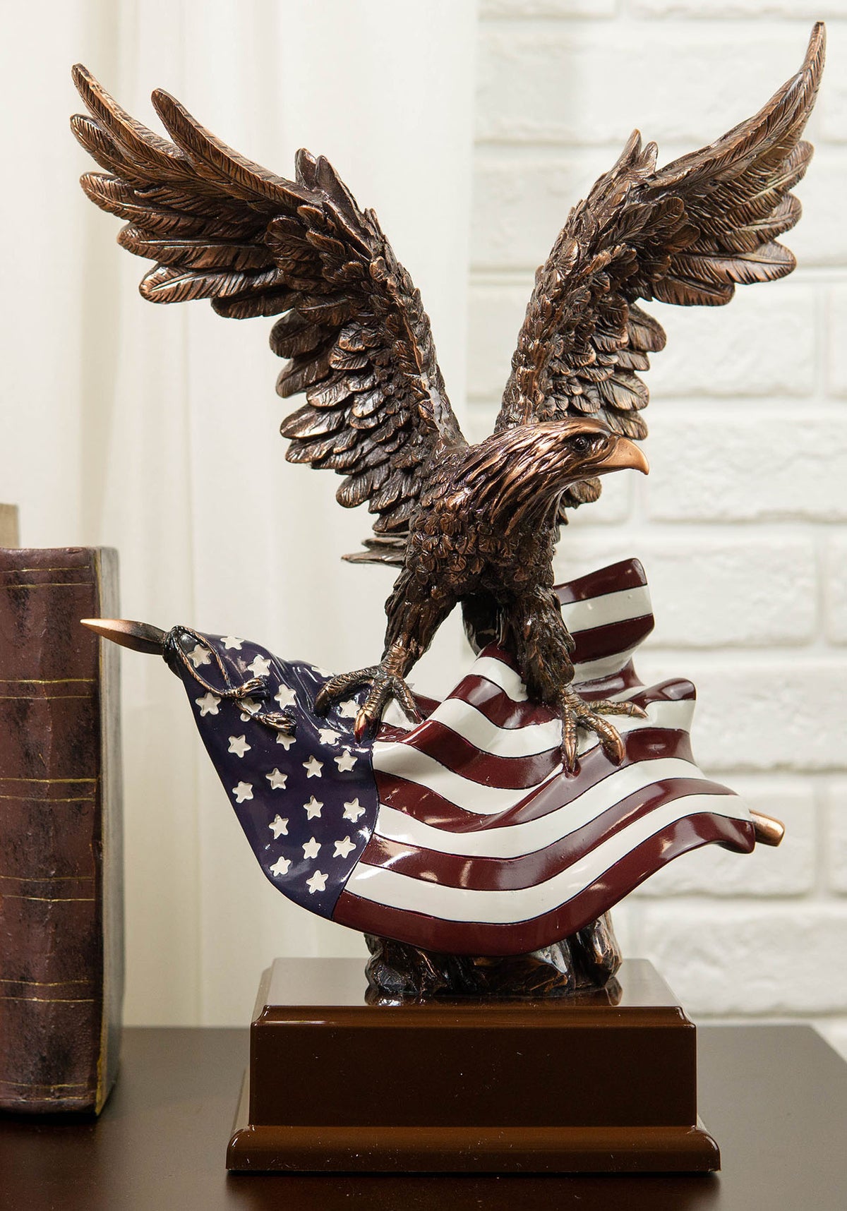 Ebros Wings of Glory Majestic Bald Eagle Clutching On USA American Flag Statue - Ebros Gift