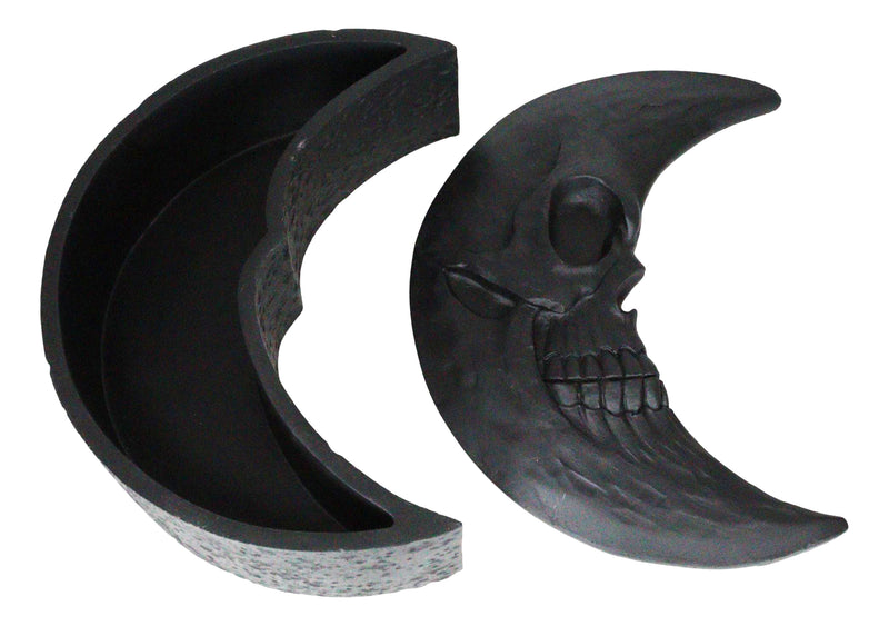 Macabre Witchcraft Gothic Black Skeletal Crescent Moon Skull Decorative Box