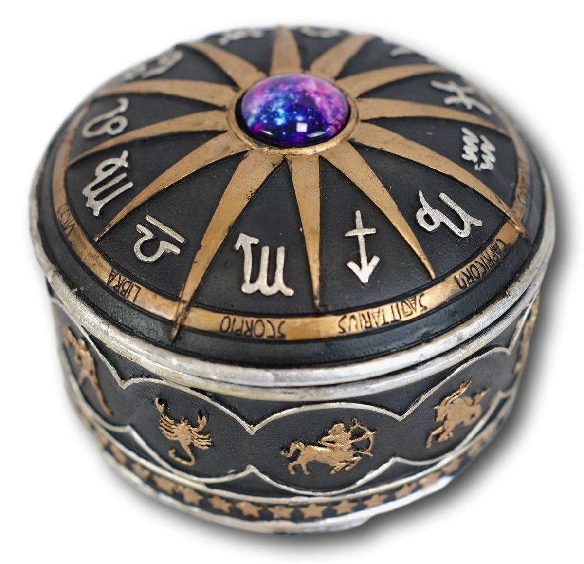Greek Zodiac Constellations with Sun and Space Gem Lid Decorative Trinket Box