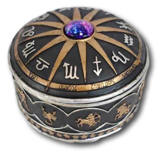 Greek Zodiac Constellations with Sun and Space Gem Lid Decorative Trinket Box
