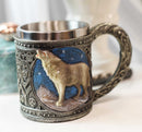Celtic Howling Gray Wolf At Starry Night Mountains Coffee Mug & Wine Goblet Set