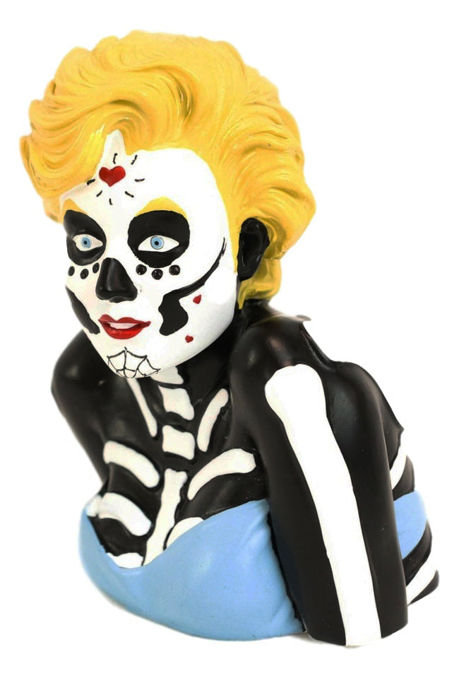 Day of The Dead Sugar Skull Blonde Marilyn in Blue Tie Tube Top Figurine 4" Tall