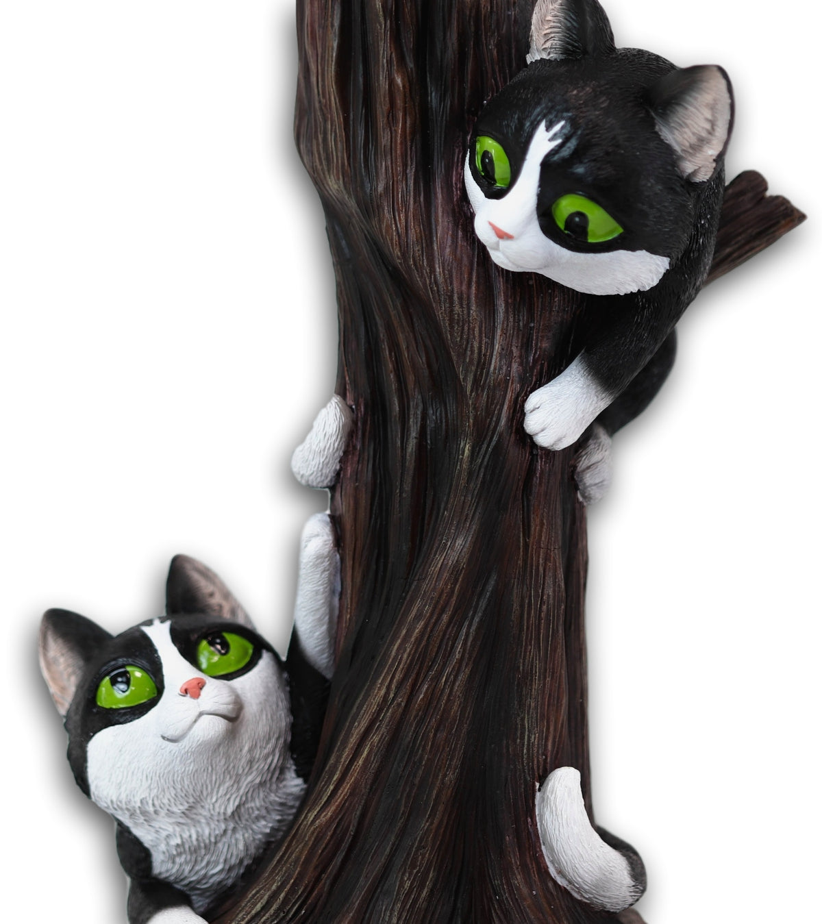 Black Kitten Cats by Garden Tree Outpost Statue With Solar LED Lantern Light - Ebros Gift