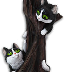 Black Kitten Cats by Garden Tree Outpost Statue With Solar LED Lantern Light