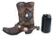 Rustic Western Texas Star Cowboy Boot Spur Faux Leather Wine Holder Floral Vase