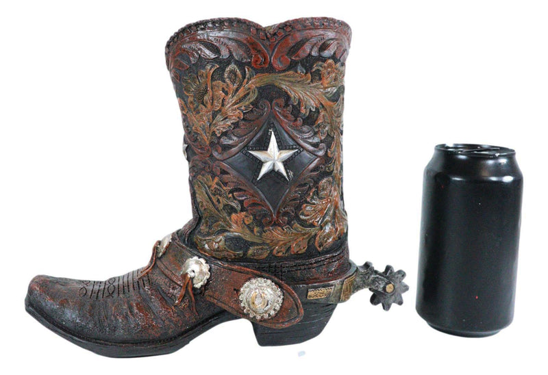Rustic Western Texas Star Cowboy Boot Spur Faux Leather Wine Holder Floral Vase