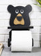 Whimsical Kids Rustic Black Bear Cub Toilet Paper Holder With Cell Phone Stand