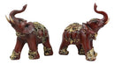 Ebros Faux Wood Feng Shui Elephant with Trunk Up Statue Set of 2 Long Decorated Thai Buddhism Noble Elephant Trumpeting Left and Right Directions Animal Sculpture