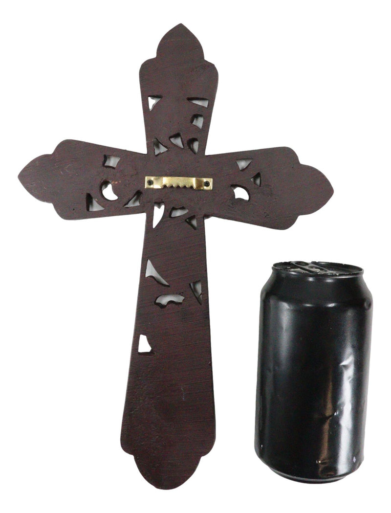 Western Family Tooled Tuscan Fleur De Lis Floral Scrollwork Horseshoe Wall Cross