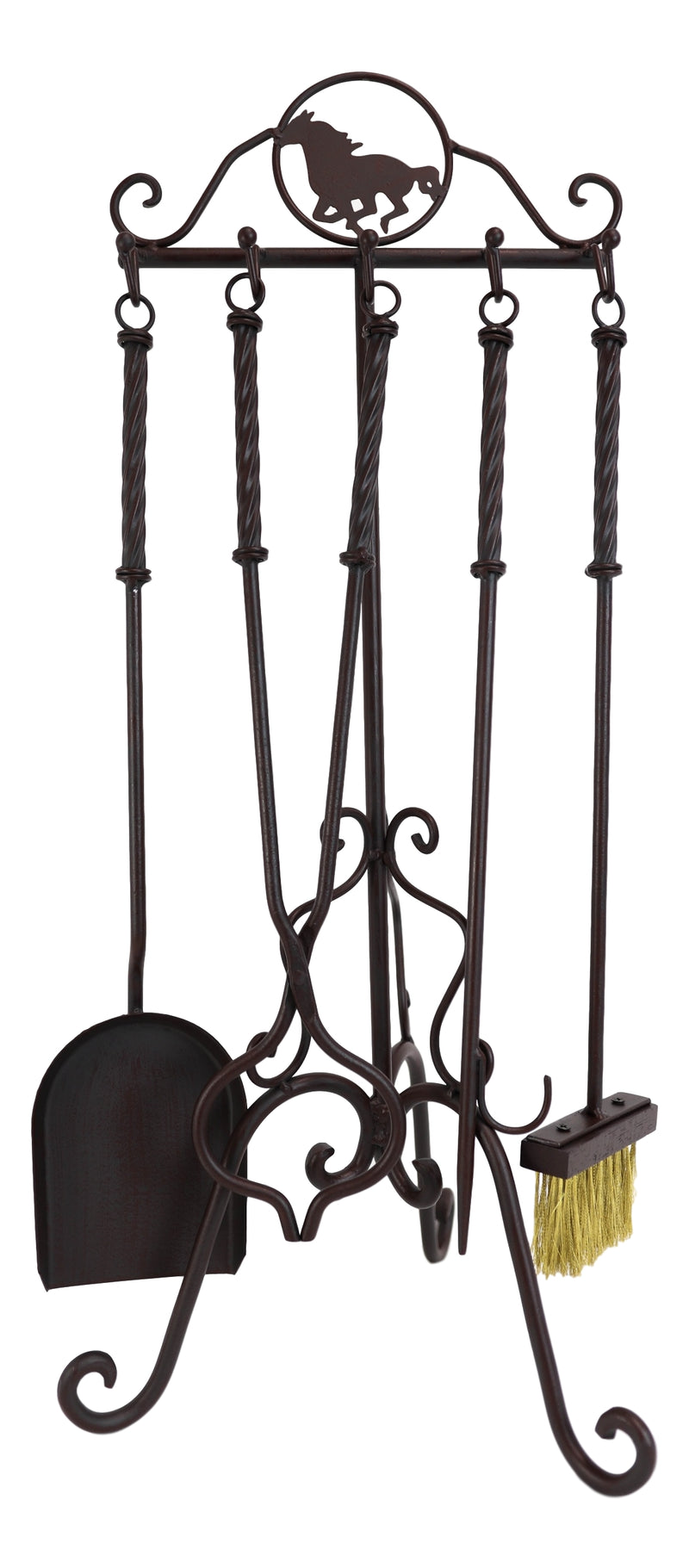 Wrought Iron Metal Western Galloping Equine Horse Fireplace Tool Kit 5 Piece Set