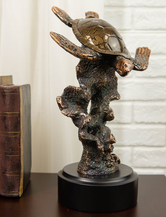 Ebros Nautical Marine Giant Sea Turtle Exploring Underwater Coral Reef Statue - Ebros Gift